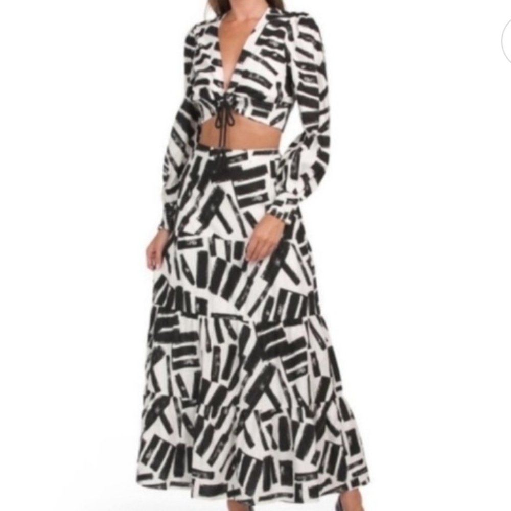 House Of Harlow 1960 Matching Linen Set - Top And Maxi Skirt Size Small